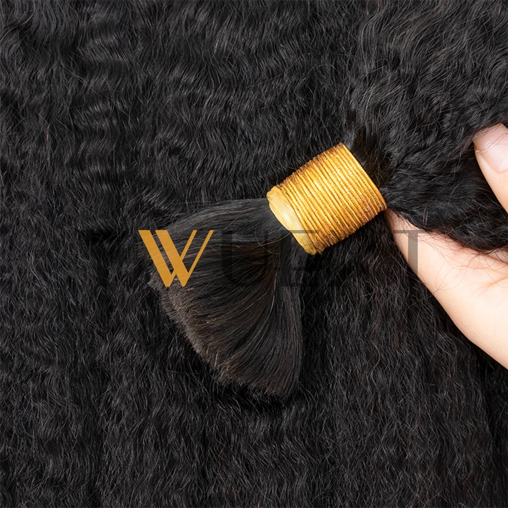 YWUEXT Kinky Straight Human Hair Extensions 14-26 inches Brazilian Remy Hair Bundles No Sewing Natural Black 50g Hair Bulk