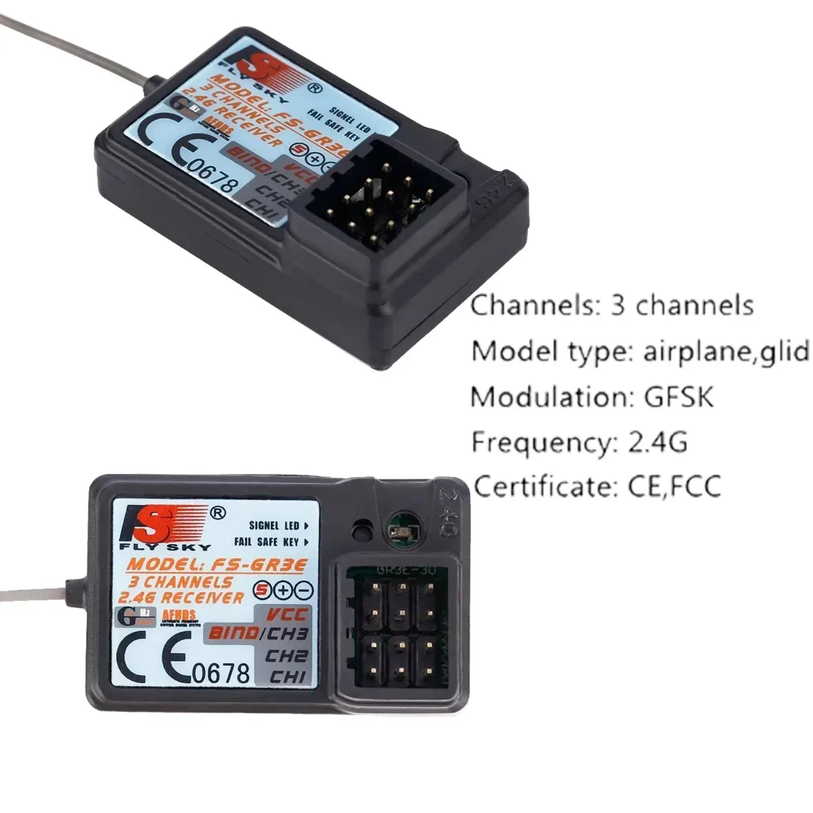 FlySky FS-GR3E 2.4G Receptor de 3 canais à prova d'água para FS-GT2 GT2B GT3B GT3C FZ-IT4S RC Car Boat