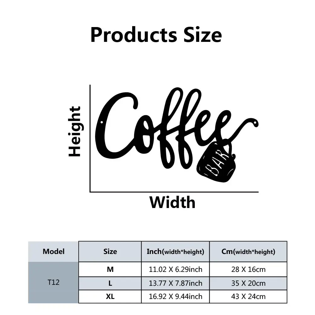 28cm/35cm/43cm Coffee Text Metal Signs Wall Iron Art For Bar Decor Coffe Shop Decor