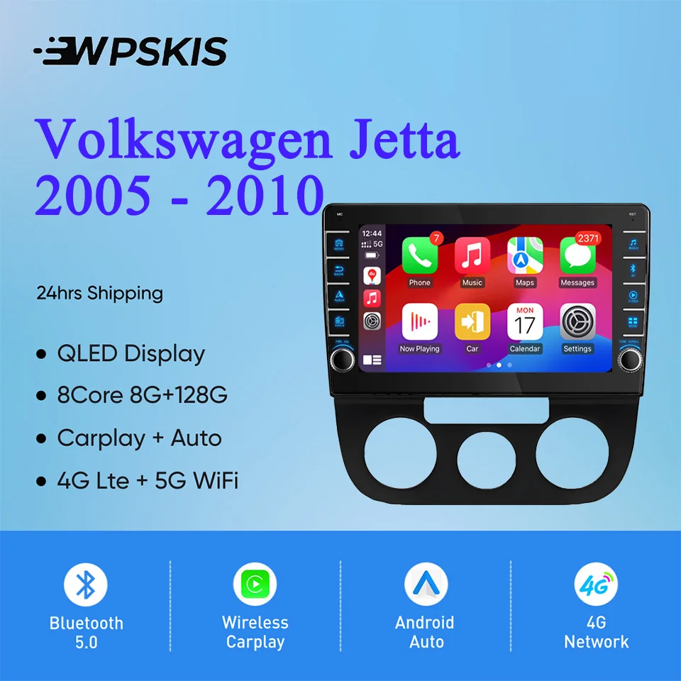 8G Ram 128G Android 14 Car Radio Video Audio A/V Music DVD Player GPS Navi HU For Volkswagen Jetta 2005 - 2010 Carplay Auto RDS
