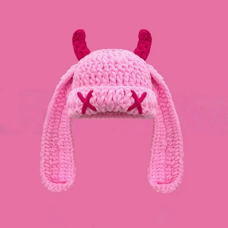

Autumn and Winter Wool Hat Cute Sweet Cool Wind Little Devil Ears Funny Horn Hood Thickened Warm Knitted Hat Tide