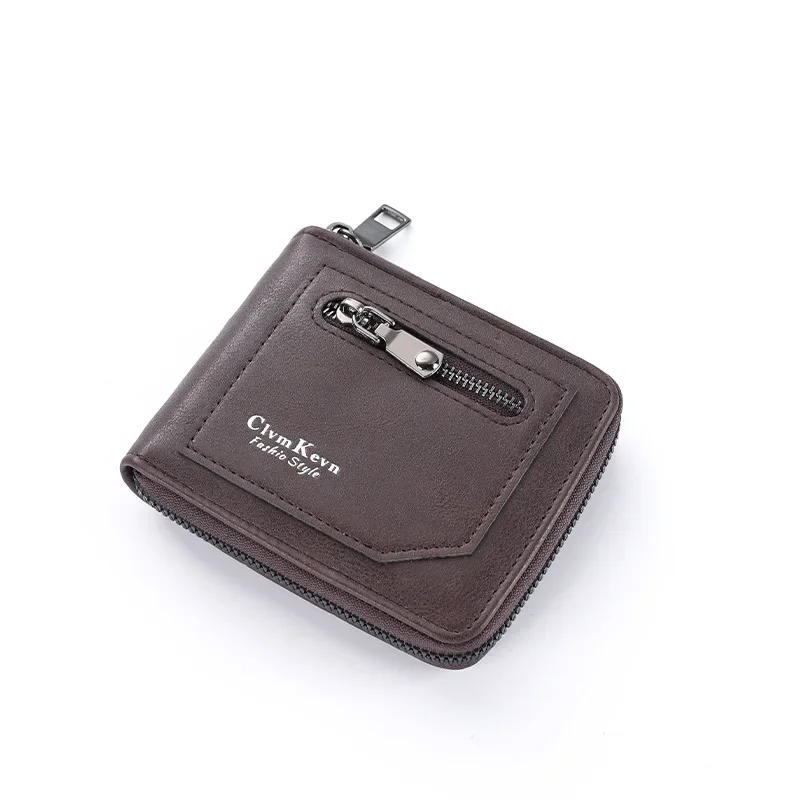 

Vintage Men's PU Leather Short Wallet, Retro Zipper ID Holder & RFID-Blocking Essentials for Daily Commute Travel