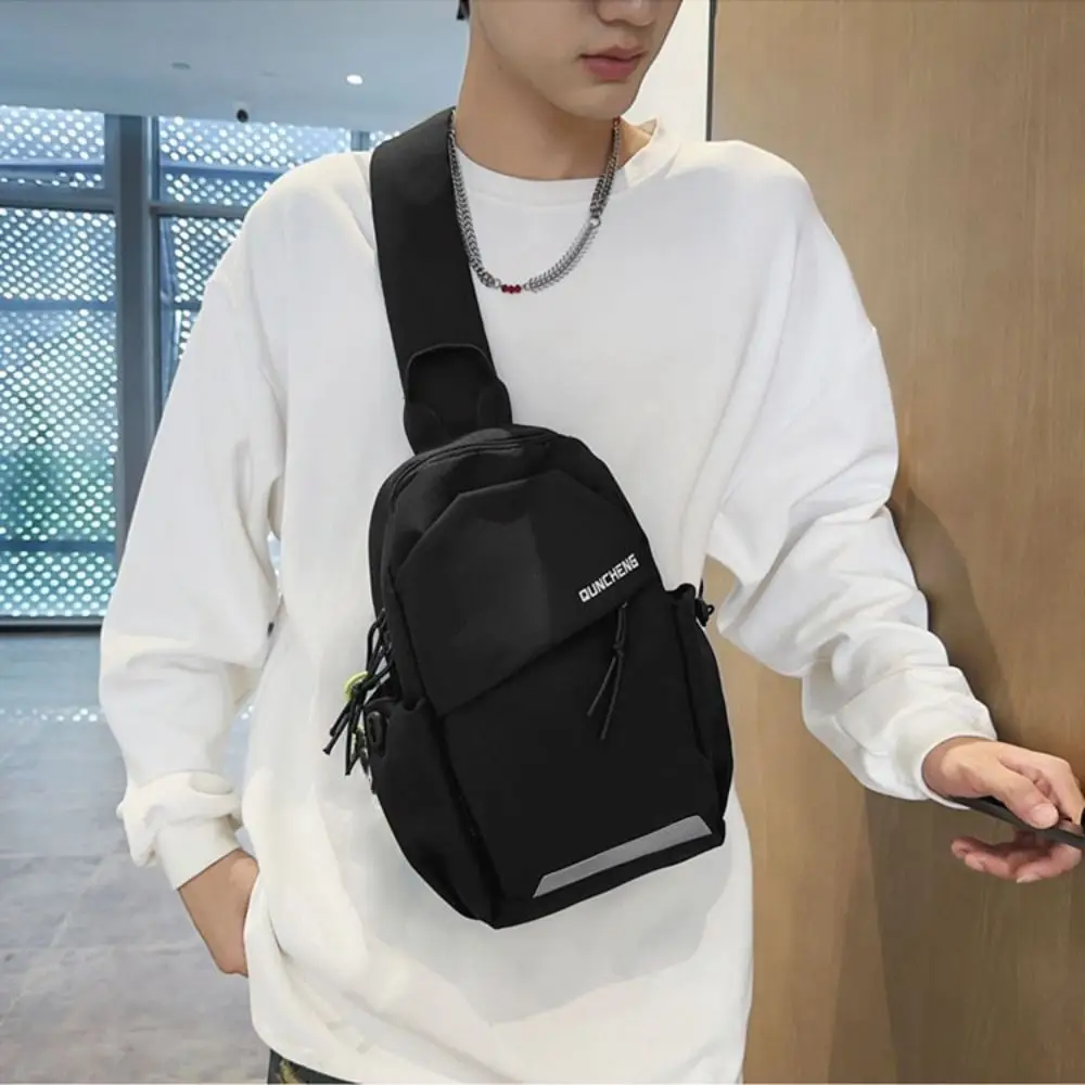 Solid Color Nylon Chest Bag Multifunctional Large Capacity Shoulder Crossbody Bag Adjustable Shoulder Korean Style