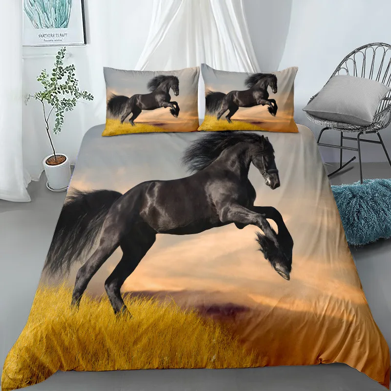 3D Running Horse Bedding Set king Queen Double Full Twin Single Size Bed Linen set Pillowcase Adult Children To Decorate Home