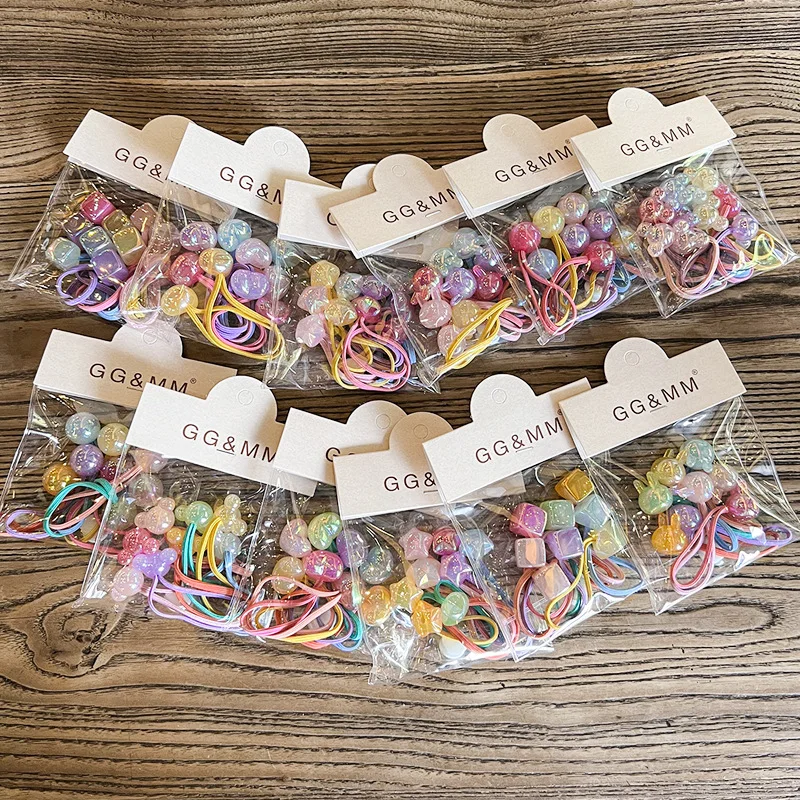 

Colorful Round Ball Hair Ties High Elasticity Ponytail Holders for Kids Women Cute Cartoon Elastic Bands Bag Set