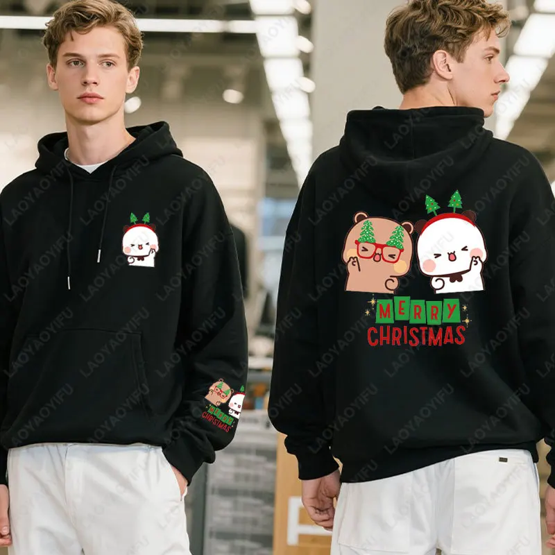 Merry Christmas Kawaii Bubududu Graphic Hoodie Panda Bear Bubu and Dudu Couples Sweatshirt Unisex Cartoon Hoody Couples Gift
