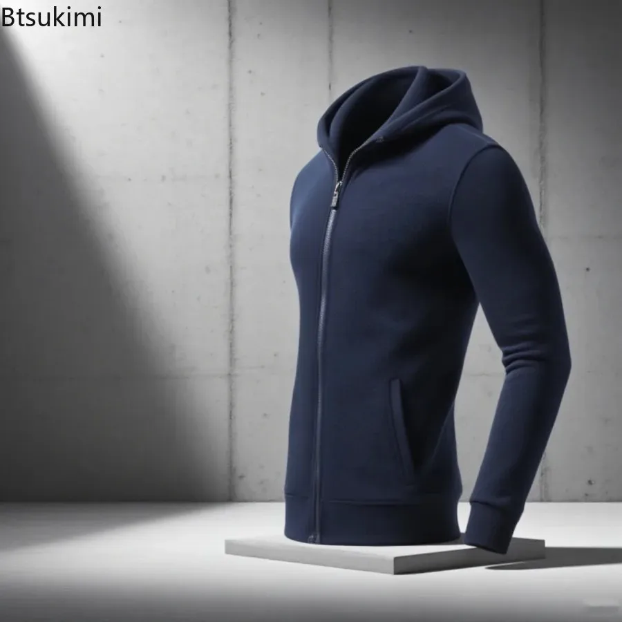 

New Men's Long Sleeve Sports Hoodies Spring Autumn Stand Collar Zipper Coats Outdoor Casual Sweatshirts Man Solid Cardigans Tops