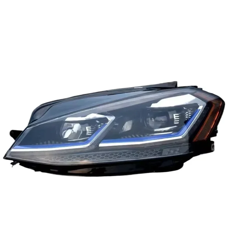 For Volkswagen Golf, 7, 7.5 Headlamp Assembly, 13-18, Retrofit Lamps, Running Lamps Red, Blue, Silver Line All Black