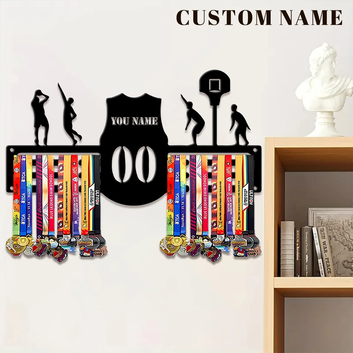1pc Custom Cool Basketball Metal Medal Hanger Holder,Personalized Number Medal Display Rack for Sports Awards,Home Decor Gift