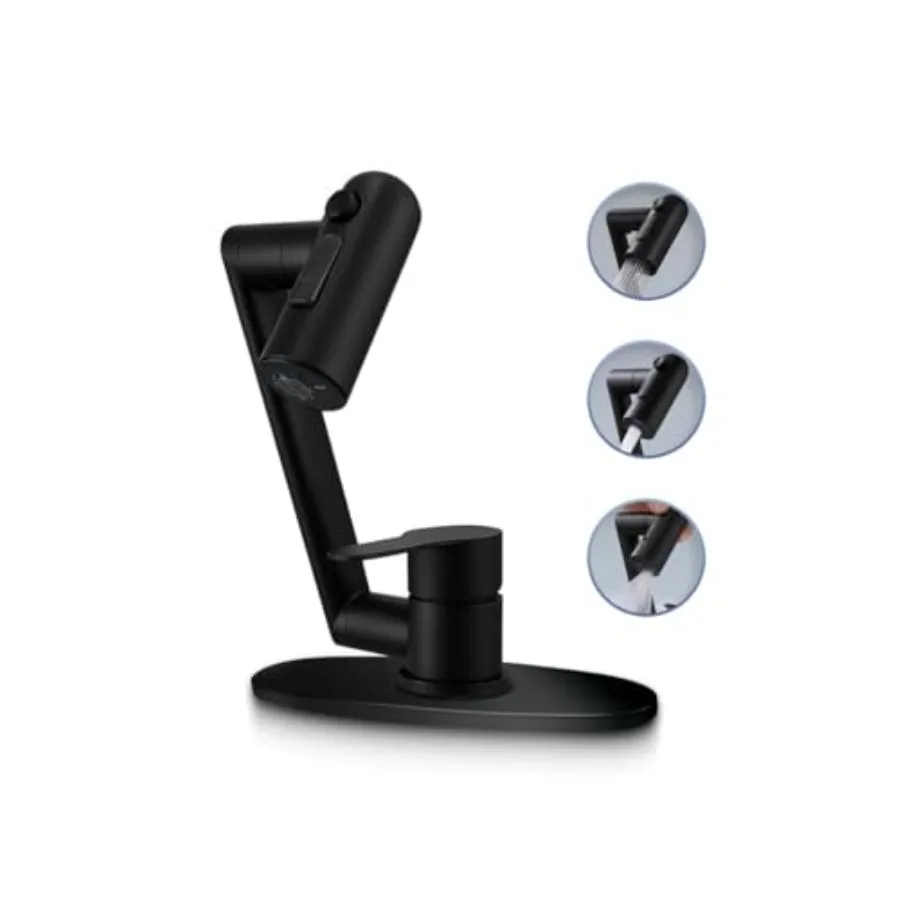 

Single Handle Bathroom Faucet 1080 Swivel Rotatable Matte Black Faucet with 6'' Deck Plate for Kitchen RV Bath Lavatory Sink 1