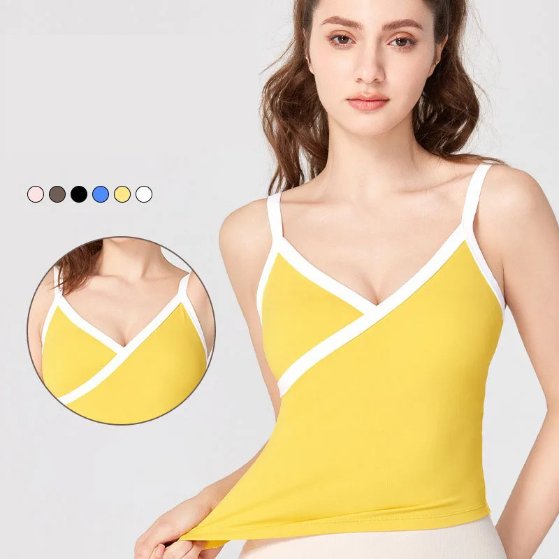 

Patch Colors Slim Yoga Crop Tops with Sports Bras For Women Workout Shirts with Padded Gym Tank Tops Breathable Fitness Clothing