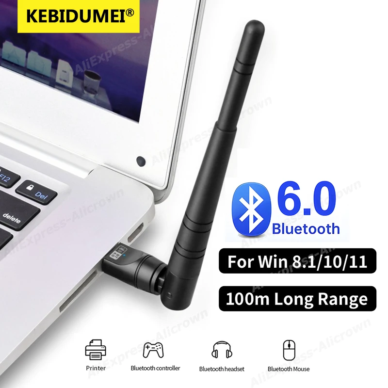 

USB Bluetooth Adapter BT 6.0 5.4 Wireless Audio Receiver Transmitter For Speaker PC Wireless Mouse Windows 8.1/10/11 Driver Free