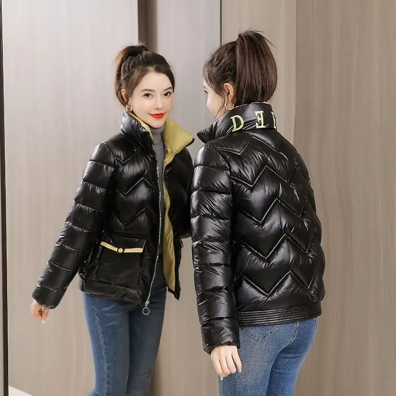 Cropped Black Thick Padding Female Coats Quilted Padded Women's Jackets Duck Down Short Blue Fashion  Winter Promotion Korea