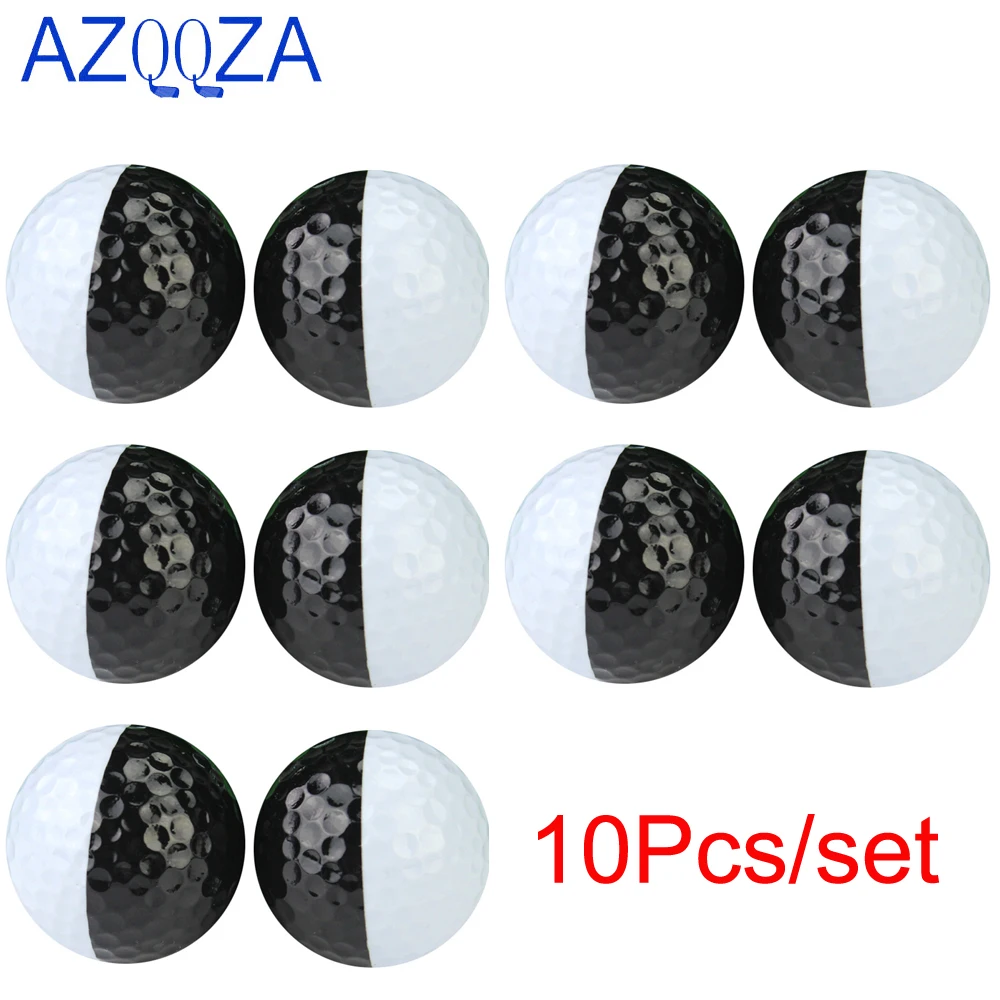 10Pcs Rubber Golf Balls Two Layers High Grade Outdoor Sport Golf Game Training Match Competition Black and White