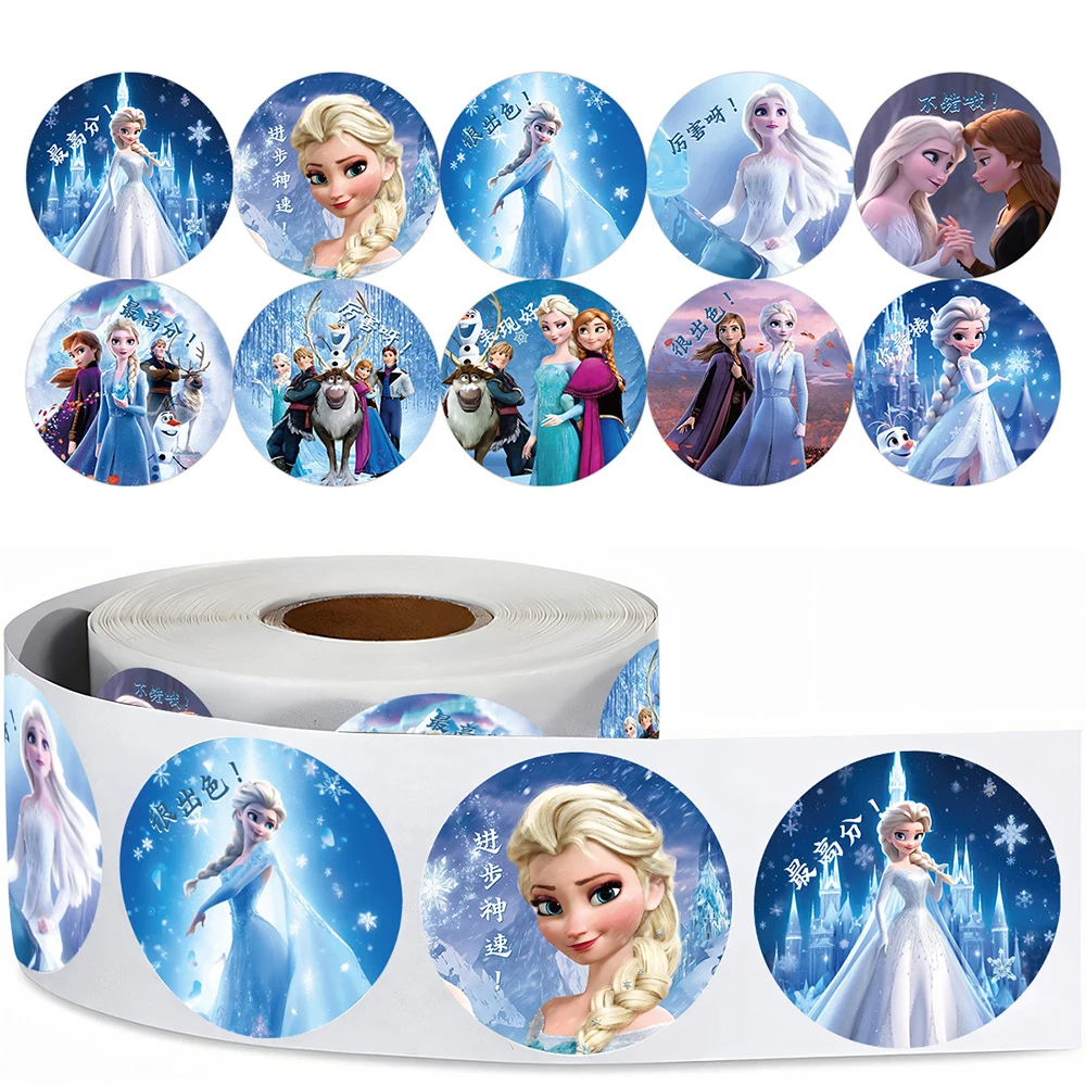 

500pcs Cartoon Disney Frozen Princess Elsa Stickers Roll DIY Laptop Children Girl Reward Toy Decals Cute Sealing Labels Sticker