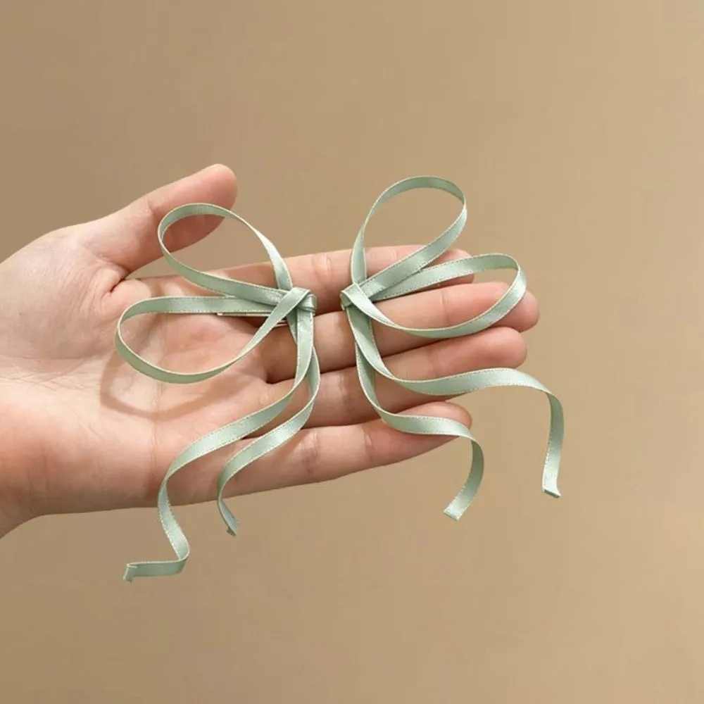 1 Pair 3D Satin Ribbon Bow Barrettes Flowing Silky Chinese Bow Hairpins Flowery Classic Side Hair Clip Teens Girls