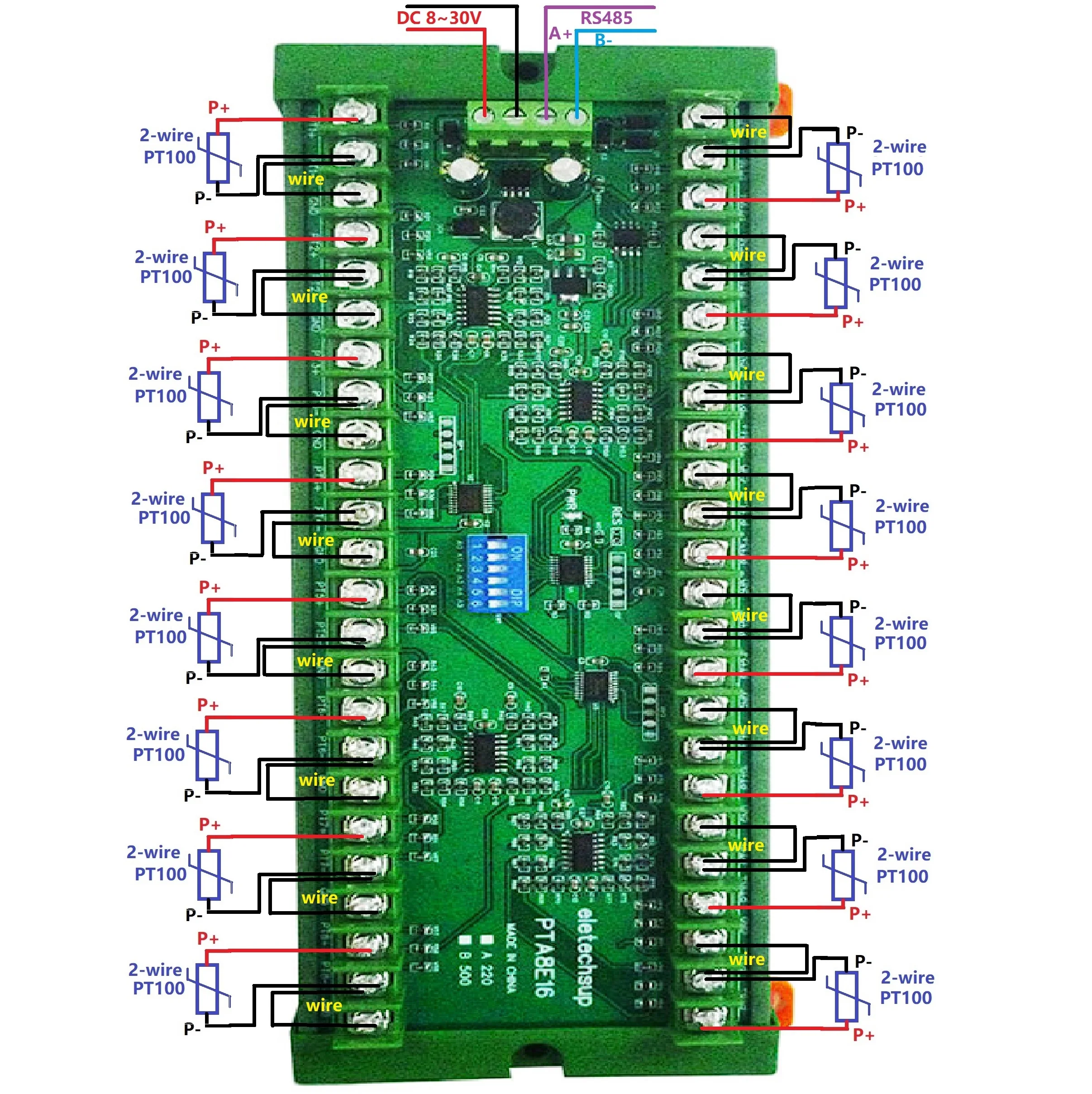 16AI RS485 Analog Input RS485 PT100 RTD Temperature Sensor Collector for Lithium Battery Test PLC Configuration Software