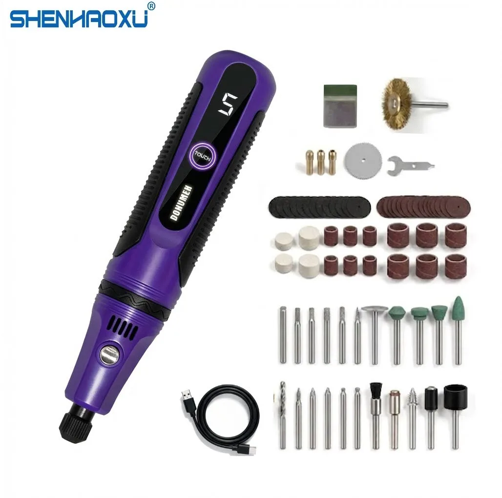 コードレス電動グラインダー-タッチコントロール-5段階速度調整可能-デジタルディスプレイ-type-c急速充電-1000mah充電式ロータリー