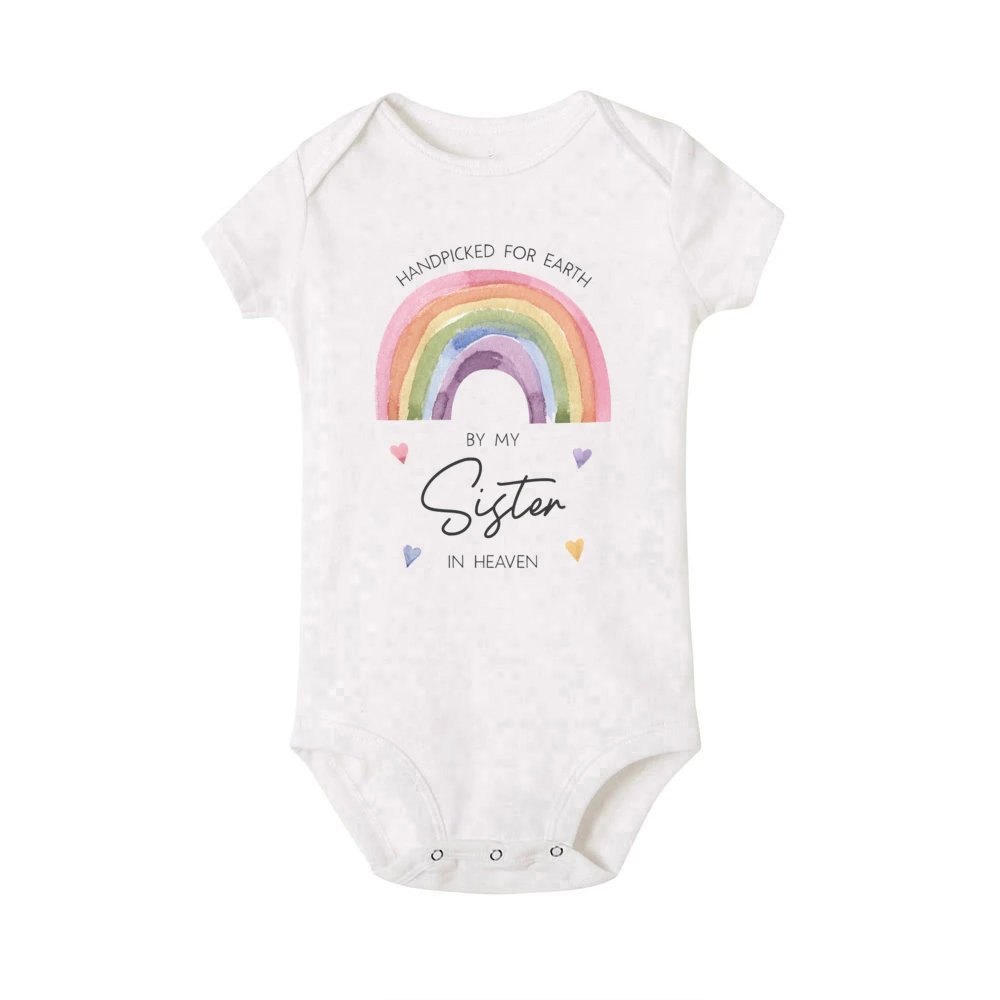 Handgeplukt Voor Aarde Door Mijn Broer In De Hemel Regenboog Print Bodysuit Pasgeboren Zomer Romper Baby Korte Mouw Jumpsuit