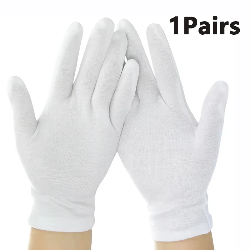 1 Pair of Practical Full Finger Gloves White Minimalist Cotton Gloves for Servers/Drivers/Jewelry/Workers
