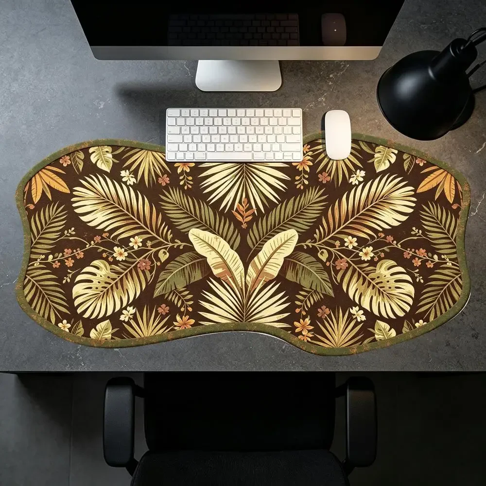 Brown Gold Tropical Plant Play Mat Smooth Cloth Surface Thick Rubber Special Shaped Creative For Bohemian Desk