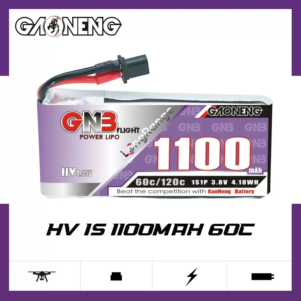 GNB 1S 3.8V 1100mAh 60C HV A30/PH2.0 Connettore Batteria al litio Lunga durata di volo Lipo batteria per Quadcopter FPV Drone