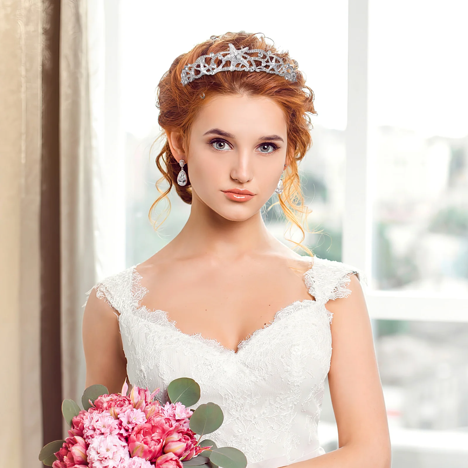 

Rhinestones Stars Crown Headpiece Elegant Bridal Tiara for Women Wedding Prom Pageant Special Occasion Accessory