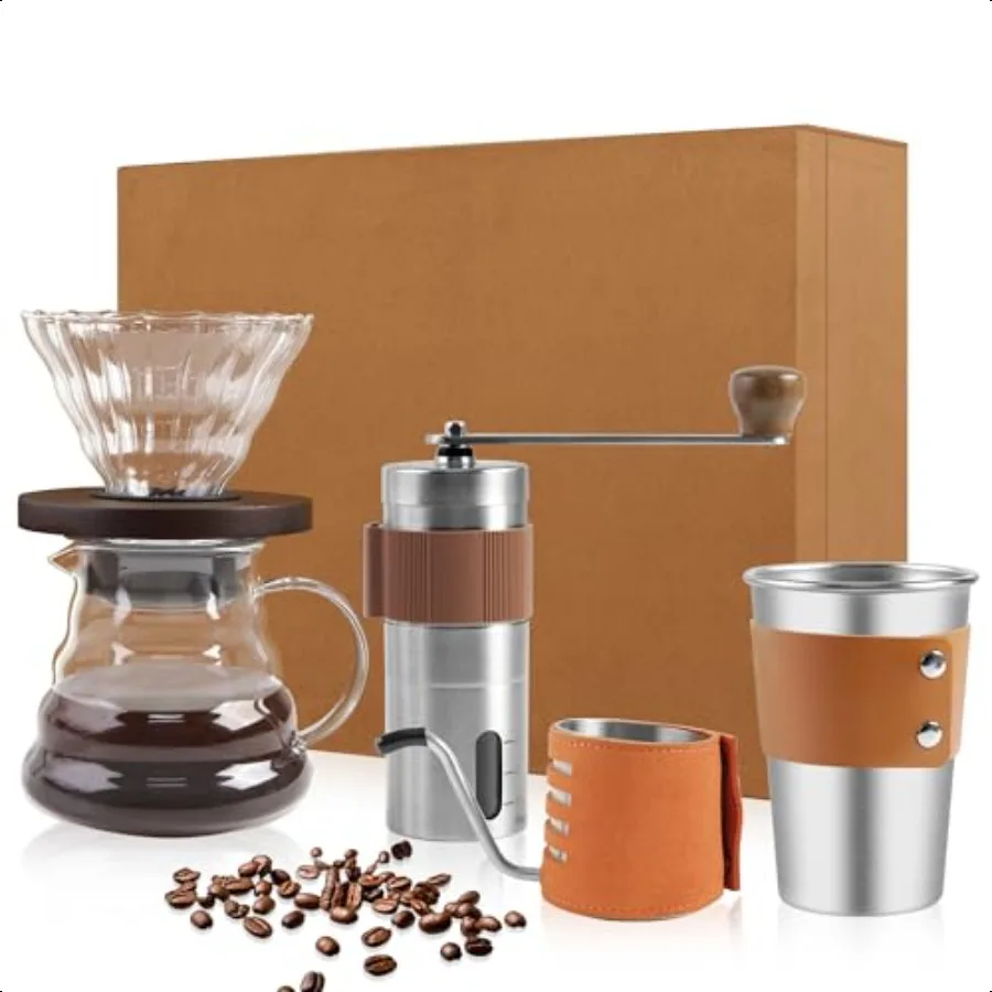 

Набор кофеварки Pour Over, набор из 4 предметов включает чайник на гибкой стойке, съемная кофемолка, кофемолка, 500 мл, чашка и капельница для кофе Bre