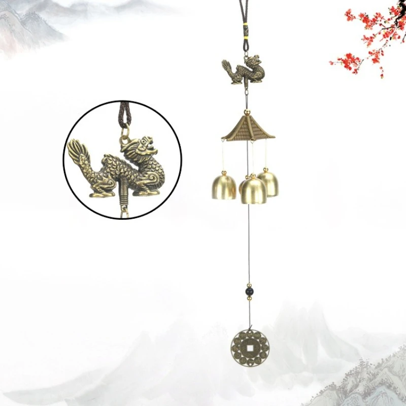 

Antique Chinese Dragon Bronze Wind Chime Feng Shui Metal Hanging Bell Buddha Door Decor