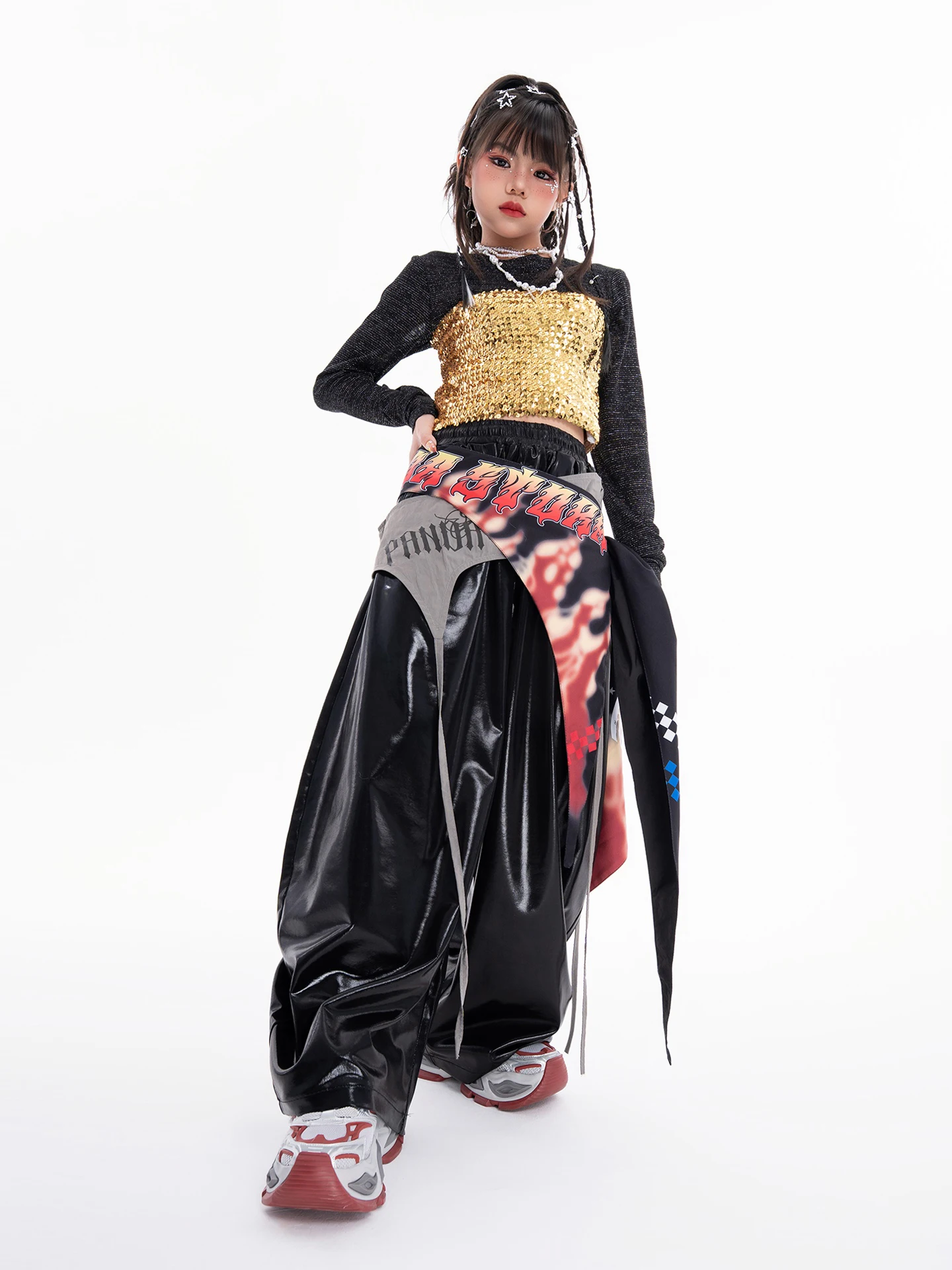 Kinder Kpop Hip Hop Kleidung Mädchen Jazz Dance Kostüm Pailletten Weste Nabel Mesh Tops Hosen Moderne Straße Tragen Mode Anzug BL17517