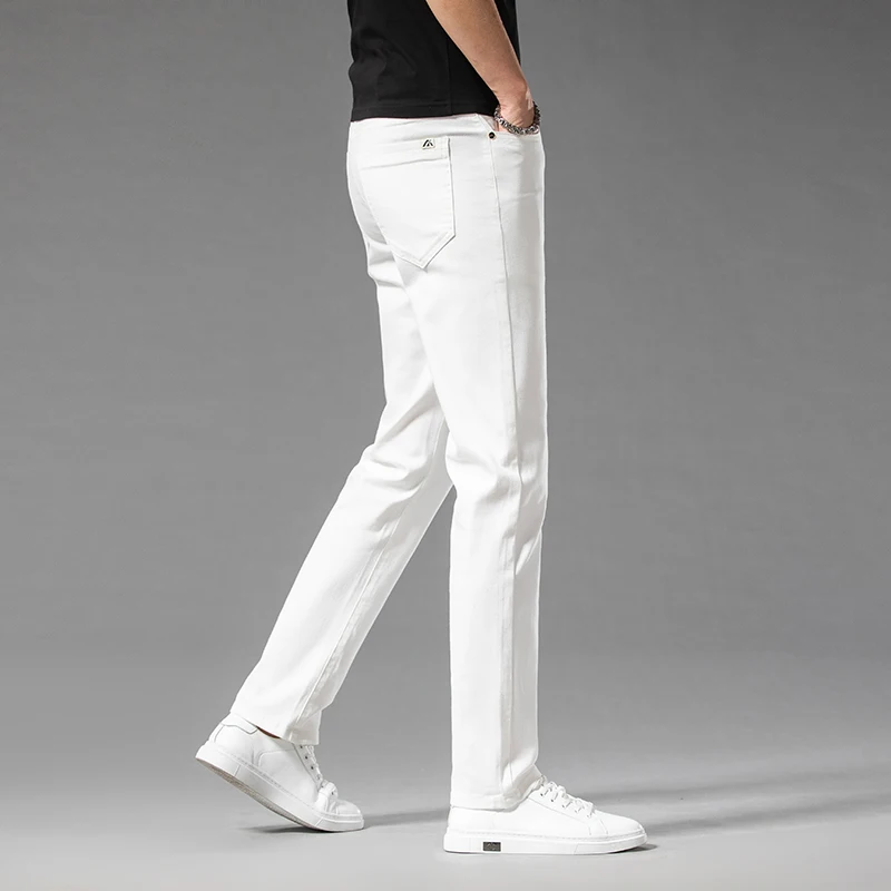 Summer New 98% Cotton Men\'s Casual Jeans White Classic Fashionable Stretch Straight Denim Trousers Black Brand Clothing Male