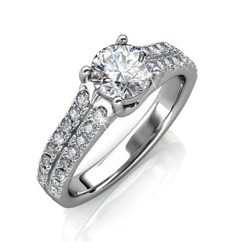 Daisini Novel Design Double Line Wedding Jewelry for Women Rose Gold Plated Ring Embellished with Swarovski Austrian Crystal