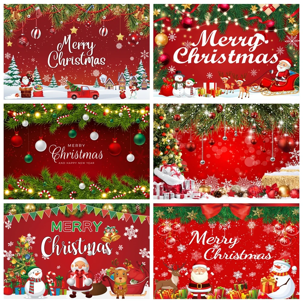 

Red Christmas Backdrop Winter Glitter Snowflake Shining Bokeh New Year Red Xmas Ball Kids Portrait Photography Background Decor