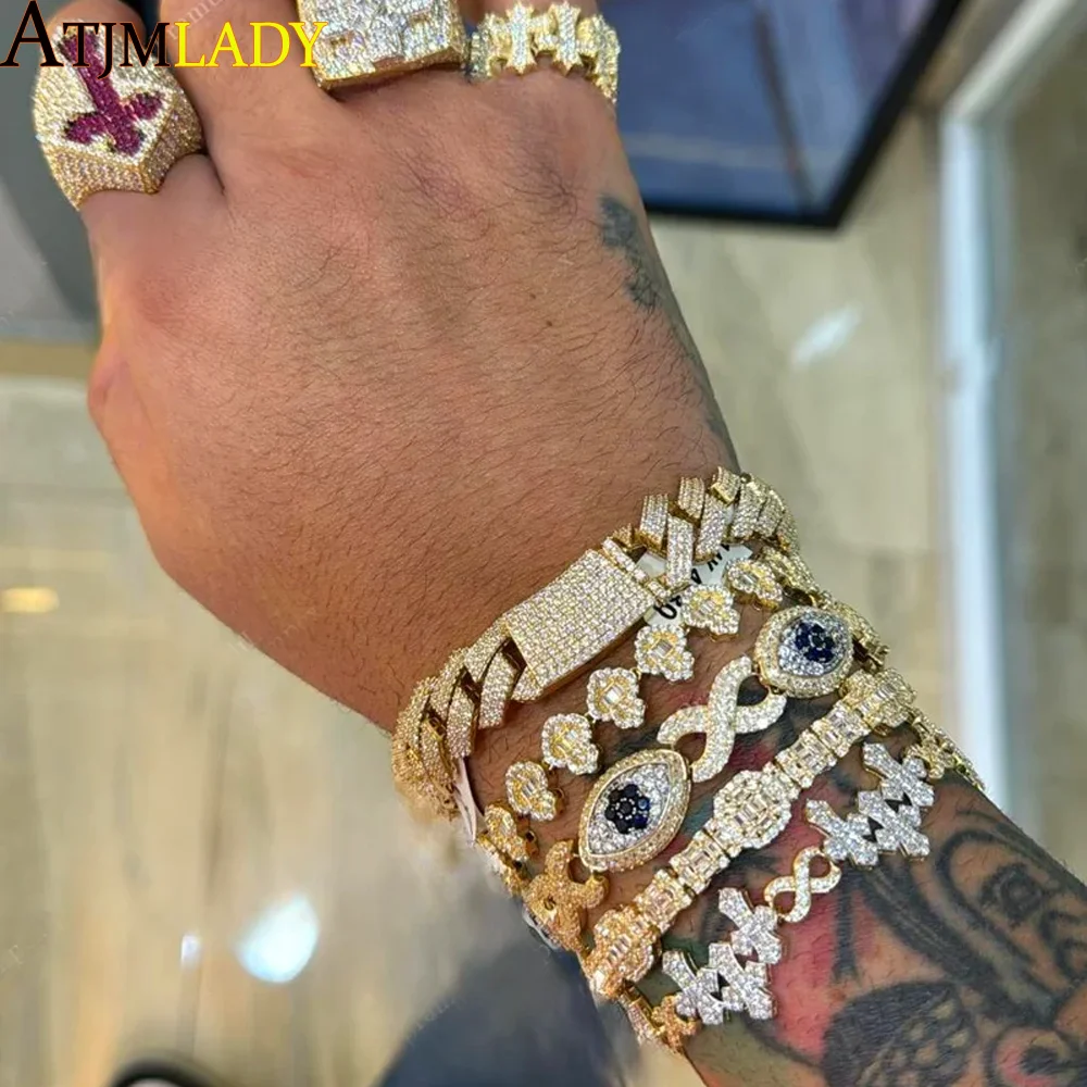 

2025 New Hip Hop Cuban Link Chain Bracelet Sparking Cubic Zirconia Prong Iced Out Big Heavy Bling CZ Bangle Jewelry Men Women