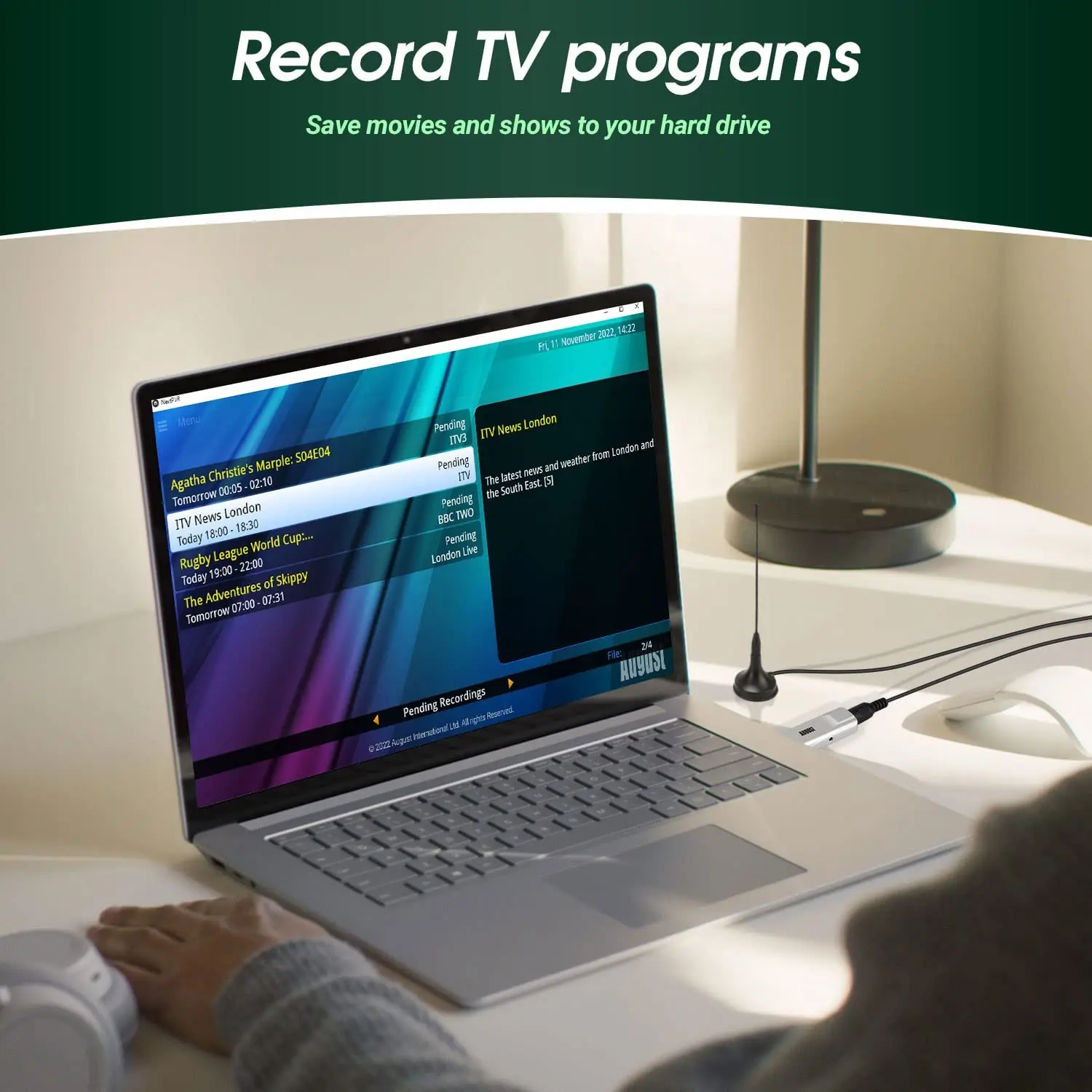 August DVB-T210 USB2.0 Freeview HD TV Tuner Watch Digital DVB-T/DVB-T2 Television in Full HD on PC/Laptop