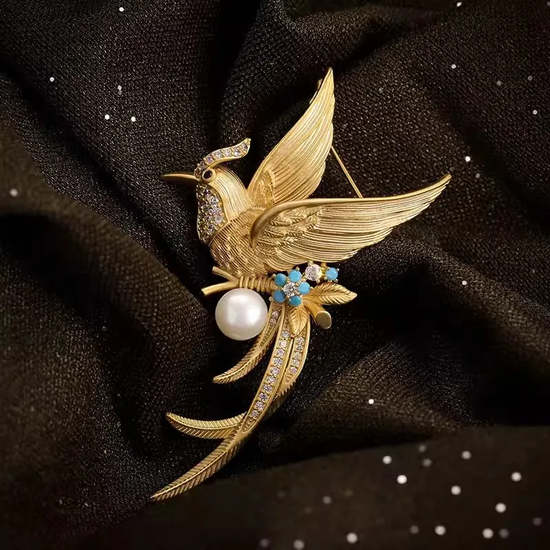 Broche de temperamento Vintage Phoenix de alta gama, elegante y versátil, nicho de lujo ligero, accesorios de traje de sentido avanzado para personas mayores