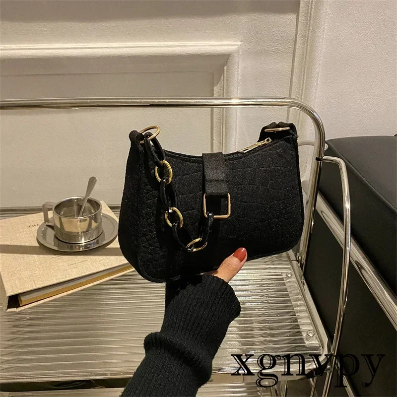 Xgnvpy-Sac sous-axillaire Bergame avancé pour femme, sacs à main sous-aisselle design, sacs à main en feutre, sacs à main en forme de croissant de dégager, mode initiée