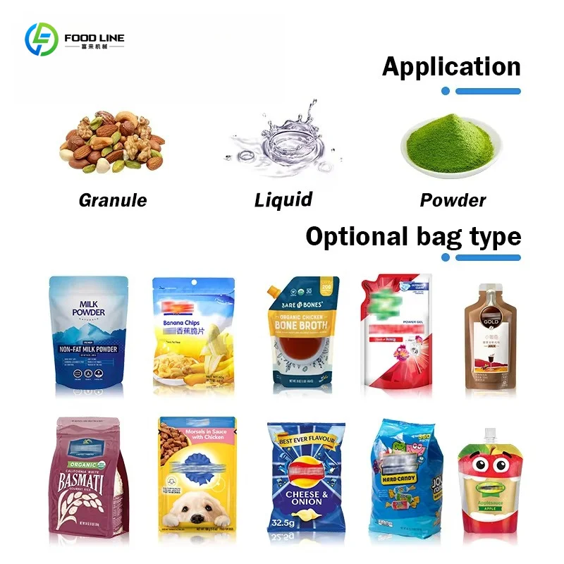 Customized High Output Automatic Packing Machine Fit All Kinds Plastic Stand Up Doypack Premade Bags