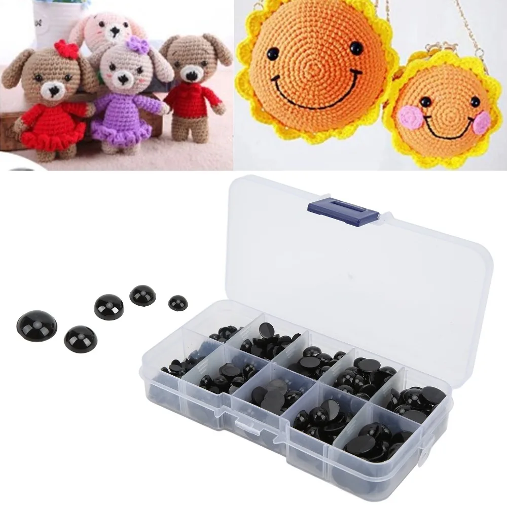 360pcs Making Black Eyes Plastic Round Button Eyes Flatback Eyes Crochet Bears