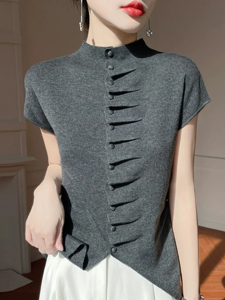 

Ele ort Sve Knitwear Casual Commute Versatile Slimming Waist Design Summer Faion Top for Young Women 25-29