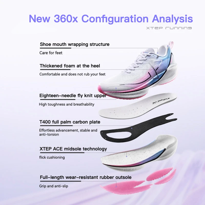 Xtep 360X Running Shoes For Women 2024 Spring Lightweight Sports Shoes Carban Plate Cushioning Breathable  Sneakers 976118110082