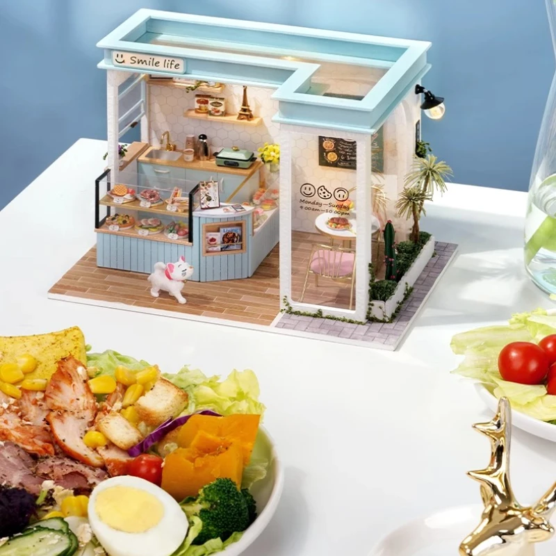 DIY ชุดตุ๊กตาพร้อมเฟอร์นิเจอร์ฉากบ้านหลังเล็กรุ่น Miniature ไม้ประกอบของเล่นสําหรับเด็กหญิงและเด็กชายของขวัญวันเกิดอะนิเมะ