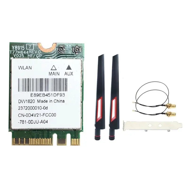 New Arrivals-DW1820 QCNFA344A Wifi Card 1167Mbps 2.4Ghz 5Ghz Dual Band WIFI5 Bluetooth NGFF M2 Wireless Network Card+ 10Dbi Ante