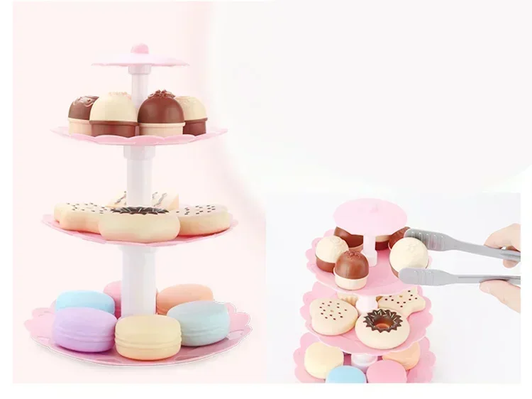 17pcs/set Play House Toys Simulated Food Dessert Tower Cake Pastry Shelf Toy Safe Material Kids Baby Gift Pretend Play Toy