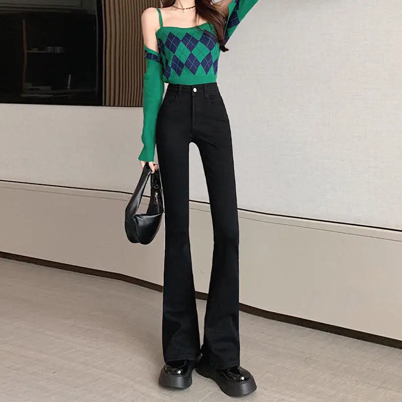 

High Waist Bell Bot Jeans Women's Spring Small Size Bla Elastic Hoof Long Straight Leg Pants Versatile Bell Jeans