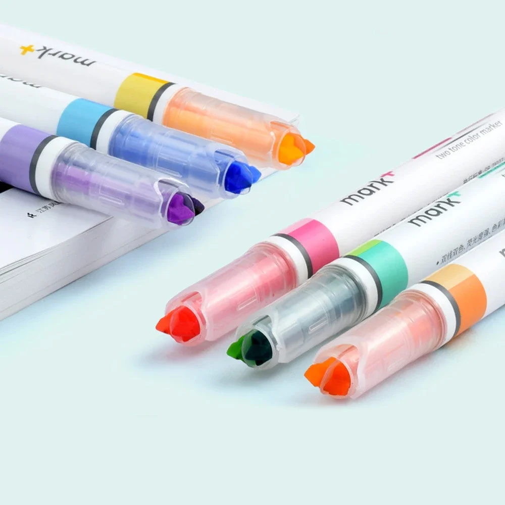 مارك + قلم تحديد مجموعة خط مزدوج الباستيل فلو مدرسة Textmarker لطيف Destacadores القرطاسية ورأى تلميح Kawaii فسفورية #2