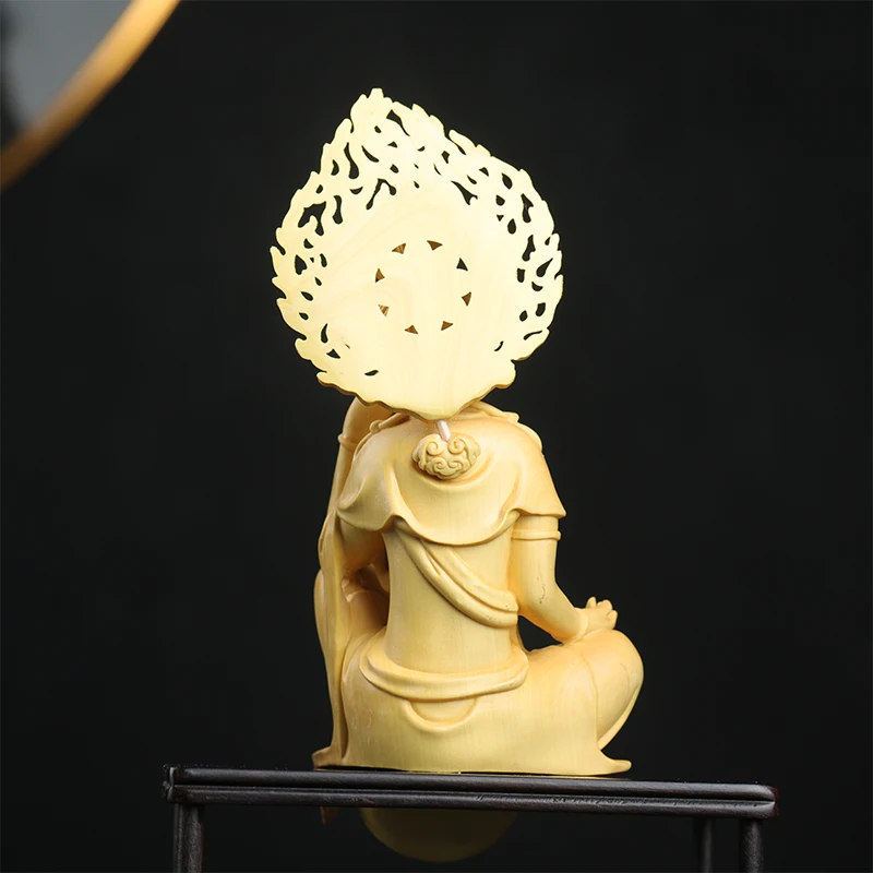 16cm Boxwood Buddha Feng Shui Car Hanging Wood Statue Zen Real Sculpture Home Décor Rich God