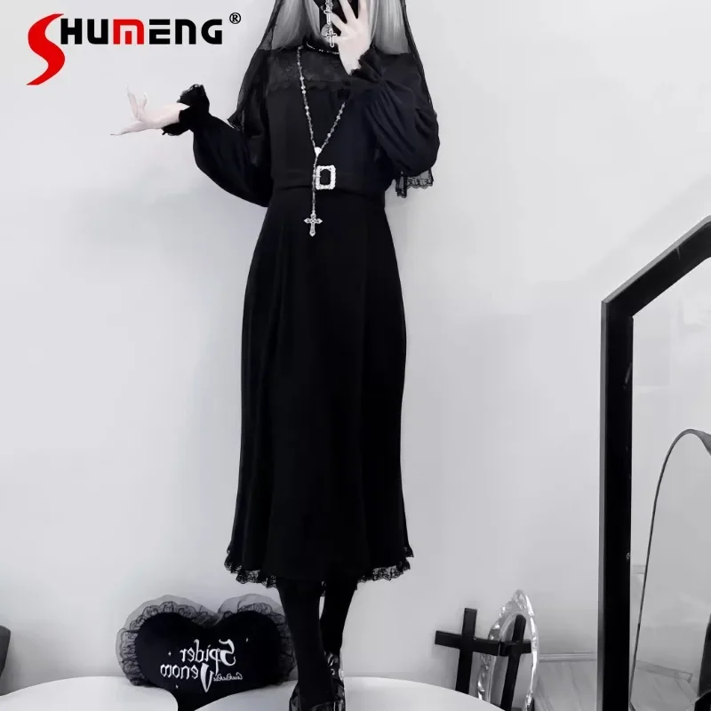 

Japanese Rojita Mine Series Mass Production Lace Long-sleeved Black White Vestidos De Mujer 2024 Autumn And Winter Long Dress