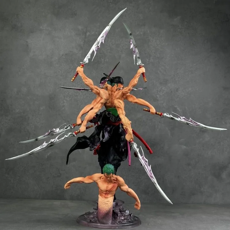 

38cm One Piece statue of Zoro with three swords in hand, standing pose, G.K. figurine, anime gift figurine, 2D figurine display