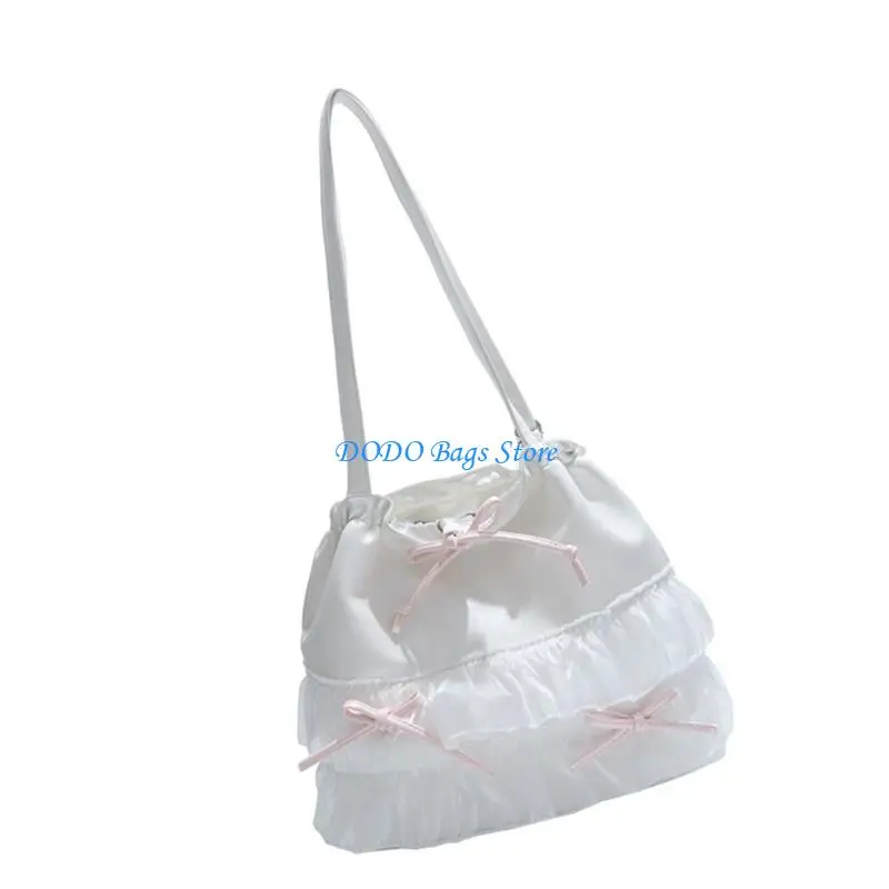 

Fashionable Shoulder Bag Lace Trim And Bold Contrast Bows Closure PU Backpack